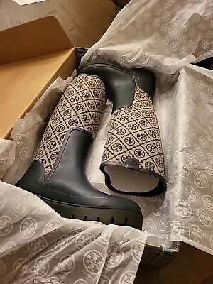 Tory Burch T Monogram Tall Rain Boots US Women Size 7 • $180