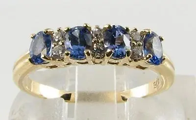  Divine 9k 9ct Gold Ceylon Sapphire  Diamond Eternity Band Art Deco Ins Ring  • £449