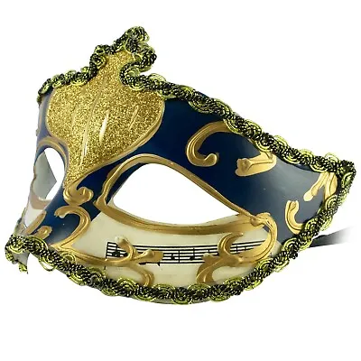 Venetian MASQUERADE Ball Mask | FILIGREE Blue And Gold | Fancy Dress PROM BALL • £6.99