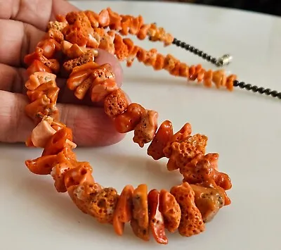 Old Pawn Native American Untreated Natural Coral Bead Necklace 18  • $75