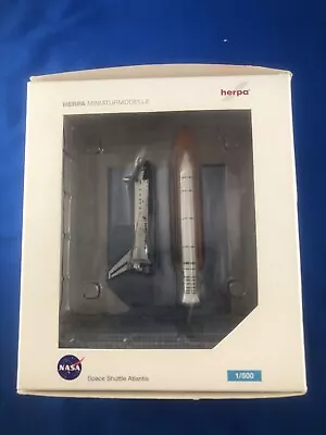 HERPA NASA SPACE SHUTTLE ATLANTIS 1:500 SCALE MODEL W/ LAUNCH PAD DISPLAY STAND • $179.99