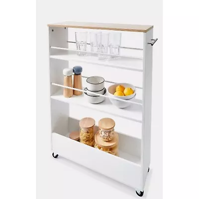 White Slimline Trolley Kitchen Storage Trolley Island With Wheels Particle Board • $43.99