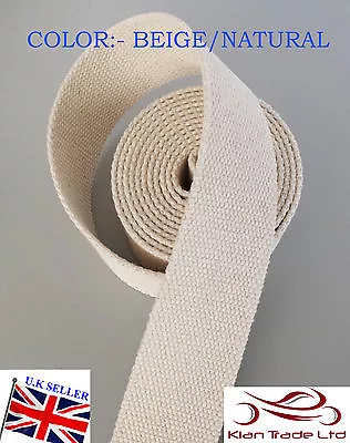 BEIGE/NATURAL 32mm 1 1/4  CANVAS Reinforced Cotton Webbing Tape Bag Belt X1 Yard • £4.99