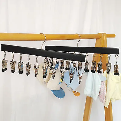 Wooden Hat Hangers Airer Dryer Rack Laundry Sock Underwear Clothes Hanger 10Clip • $15.68
