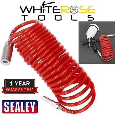 Sealey 5m Coiled Air Hose Line 5mm Bore Quick Release Fittings Couplings • £15.45