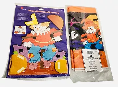 Vintage American Greetings Happy Halloween Scarecrow Honeycomb & Tablecloth NIP • $12