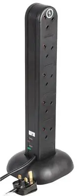 10 Gang Extension Tower Surge Protected Black 2m Lead UK Plug Bargain Price! • £14.74