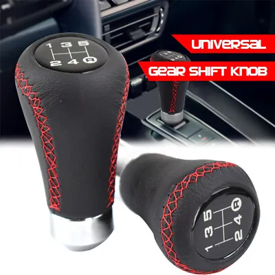 5 Speed Car Gear Stick Shift Knob Shifter Lever Leather Black Universal Manual • $12.87