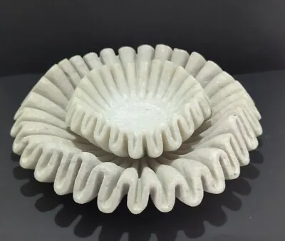 Solid Marble Nesting Bowls Decor  Set Cream White Ruffle Fluted Scallop Ripple  • $98.95