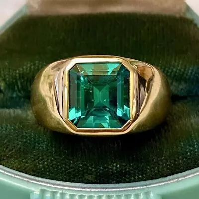 5Ct Emerald Cut Simulated Emerald Men's Engagement Ring 14k Solid Yellow Gold • $1372.14