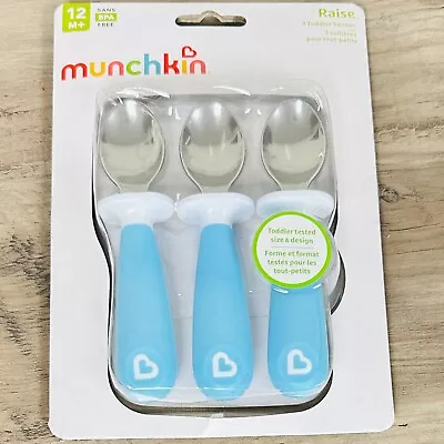 Munchkin Raise 3 Toddler Blue Spoons BPA Free 12months+ Hearts On Handle • $6.50