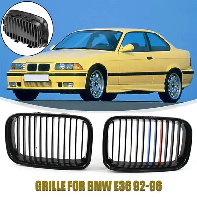 2x M Style Gloss Black Front Kidney Grille Grill For BMW E36 3 Serise 1992-1996 • $36.50