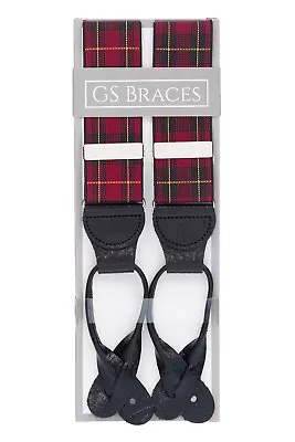 Mens Red Tartan Plaid Suit Trouser Braces Button On Leather End XL Avail Mens • £44.95