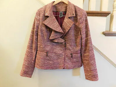 Nicole Miller For Mary Kay Raspberry Sparkle Jacket Blazer Off Center Zip 12 EUC • $24.99