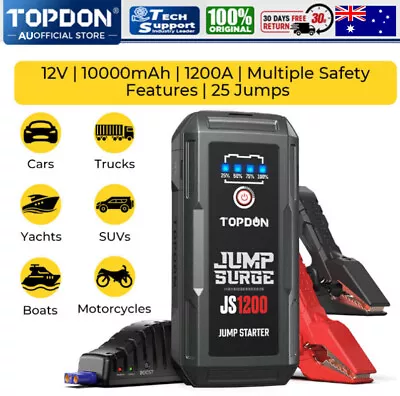 TOPDON JS1200 12V 1200A Safe Lithium Jump Starter Portable Battery Booster AU • $94.99