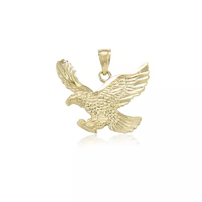 14K Solid Yellow Gold Eagle Pendant Flying Bird Dia Cut Necklace Charm Men Women • £70.73