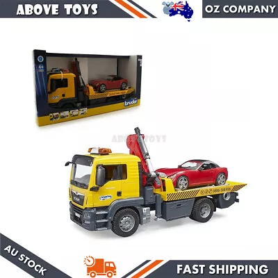 Bruder 1:16 MAN TGS Flat Top Tow Truck With Roadster + Light And Sound Module • $202.99