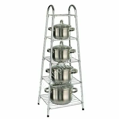 Chrome Pan Stand 5 Tier Kitchen Pot Saucepan Storage Organiser Unit Rack Holder • £19.95