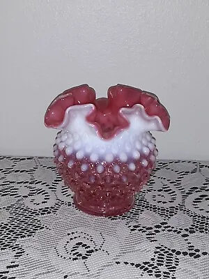 Vintage Fenton Cranberry Opalescent Hobnail Rose Vase • $24