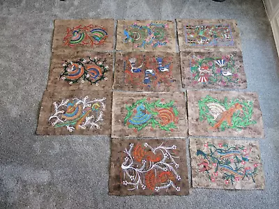 Mexican Folk Art Hand Painted  Amate Bark Painting Oaxaca Mexico Lot Of 11 • $229.97