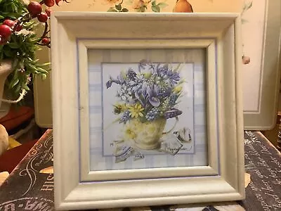 Marjolein Bastin~Yellow/Blue/White Floral Arrangement~Framed Art~Sit Or Hang 💙~ • $26.99