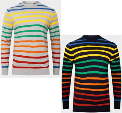 Brave Soul Mens Jumper Multicoloured Knit Crew Neck Long Sleeve Sweater Stripe • £12.99