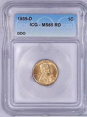 1955-D Lincoln Cent 1c ICG MS65 RD - DDO Doubled Die Obverse! • $150