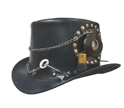 Steampunk Mad Hatter Hats With Time Port Handmade Original Leather For Men • $109.45