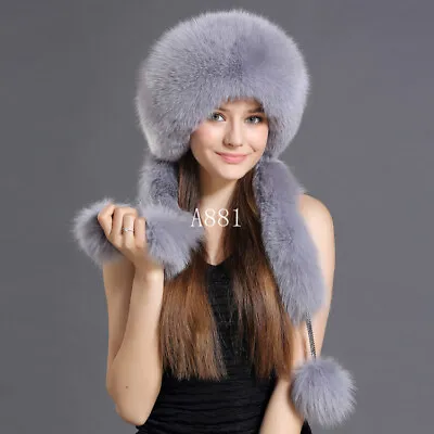 Women's Real Mink Fur Hat + Real Mink Fur Scarf Knitted Beanies Warm Ski Cap Sz • $134.73