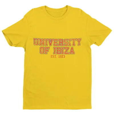 University Of Ibiza Men's T Shirt Vintage Classic Logo Gold Grey RRP £40.00 • $22.37