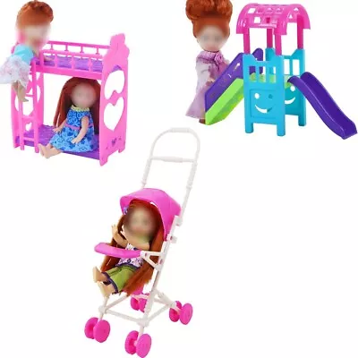 4 Inch Doll Accessories Dollhouse Furniture Nursery Baby Bed Swing Slide Toys • $8.99