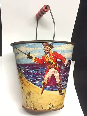 Vintage Tin Sand Pail U.S Metal Toy Mfg Co Pirate Treasure Chest Beach Sea Shore • $45