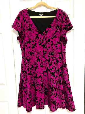 CITY CHIC A-line Skater Dress Plus XL 22 Flocked Black Velvet On Berry Pink • $34.99