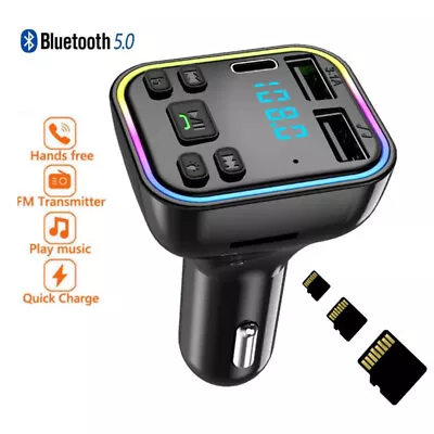 Bluetooth 5.0+ Car BT Wireless FM Transmitter Adapter Hands-Free 2USB PD Charger • $18.99