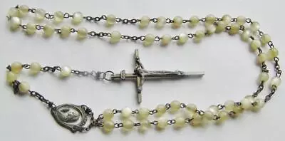 Vintage Mother Of Pearl Rosary Beads Pectoral Crucifix Cross Prayer Paternoster • $49