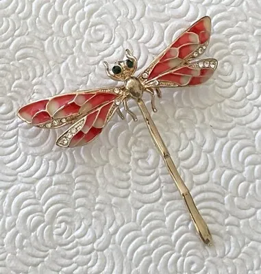 Vintage Style  Dragonfly Brooch Silver Tone Metal W/ Crystals • $14.98