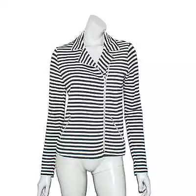 MAJESTIC PARIS French Terry Zip Front Moto Style Jacket Stripe Women's Size 2 • $44.99