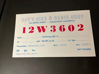 Ray’s Bike Shop Vintage CB Radio Card  Pleasanton CA Ray Hansen • $4.99