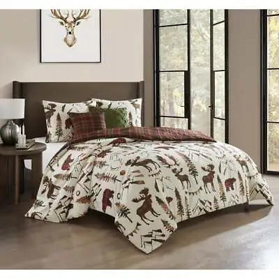 King Size Comforter Set In Rustic Lodge Style Design With Shams Reversible New • $116.99