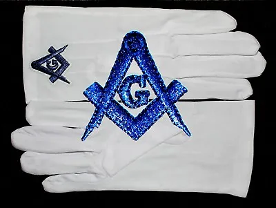 Masonic White Gloves Blue Embroidered G Logo Square & Compass • $14.99