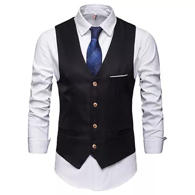 ♛Mans WAISTCOAT For WEDDING WAITERS BAR STAFF Vest Tops Waist Coats Fancy Dress • £7.19