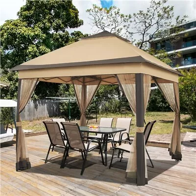 11'x11' Pop Up Gazebo Garden Gazebo Double Tiers Pop Up Canopy With Mesh Netting • $129.59