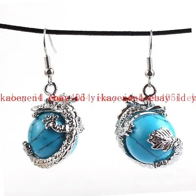 New Handmade Natural Multicolor Gems Ball Dragon Hook Dangle Pendant Earrings • £5.69