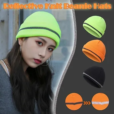 $14.31 • Buy Adult Reflective Knit Beanie Hats Warm Winter Hats Headwear For Work,Running