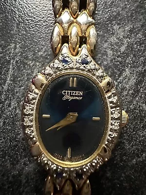 Vintage Citizen Elegance Ladies Watch Gold Tone Blue Dial • $9.99