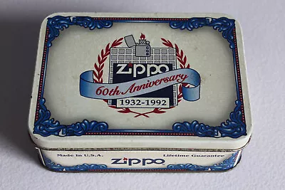 ZIPPO 60th ANNIVERSARY 1932 - 1992 - Chrome Lighter + Tin Case + Inserts RARE • $229