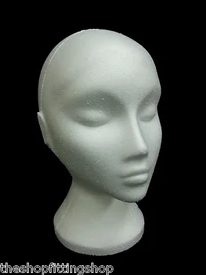 Female White Polystyrene Mannequin Wig Hat Fashion Display Head Shopfittings  • £12.95