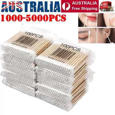 1000-5000PCS Disposable Wooden Handle Cotton Swab Ear Buds Q-Tip Makeup Cosmetic • $14.35