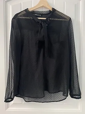 $8 • Buy Zara Trafaluc Collection Women’s Black Mesh Top With Velvet Polka Dots Size M