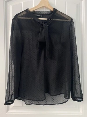 $8 • Buy Zara Trafaluc Collection Women’s Black Mesh Top With Velvet Polka Dots Size M